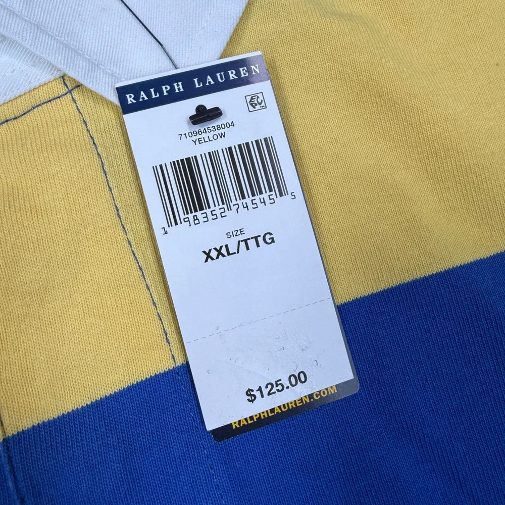 Polo Ralph Lauren Mens Size XXL Rugby Shirt Blue Yellow Striped Classic Fit NWT